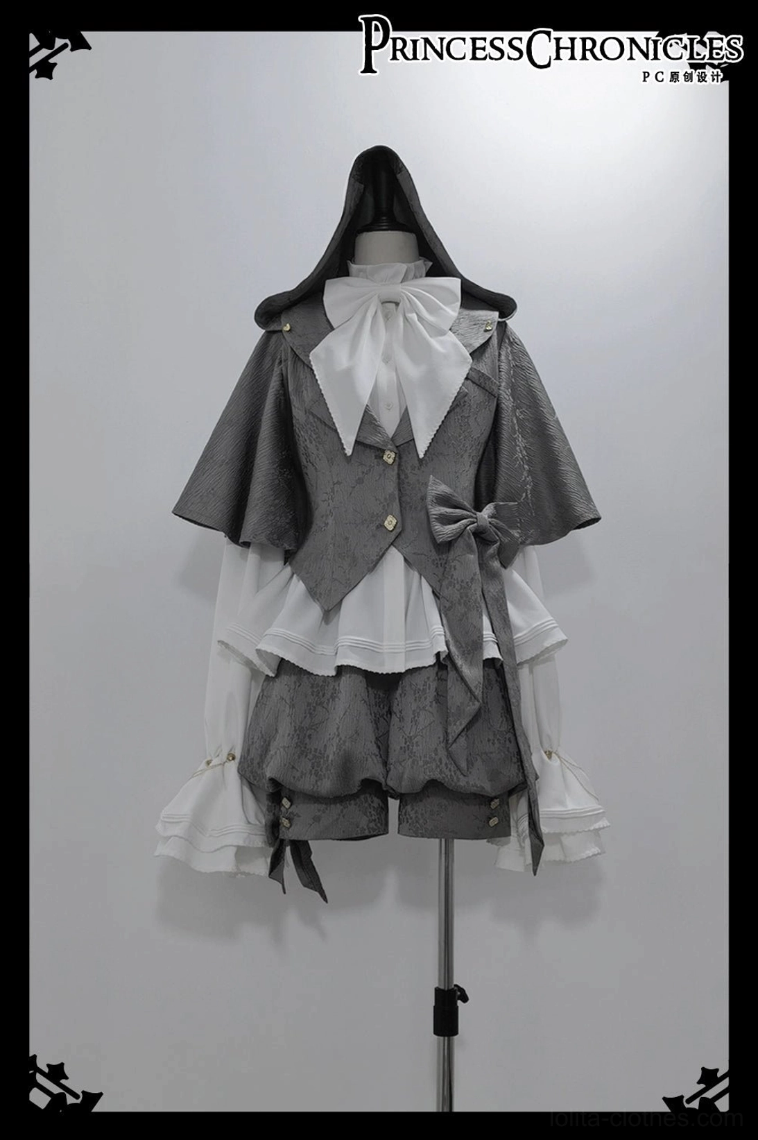 Layered ruffles hem texture glacier grey ouji lolita coat construction detail swallowtail silhouette