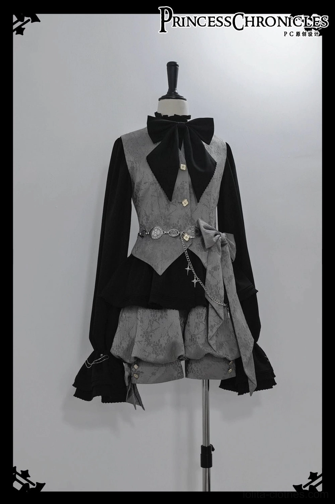 Leg strap boots paired with rabbit ear ouji lolita grey coat shorts ouji footwear styling recommendation
