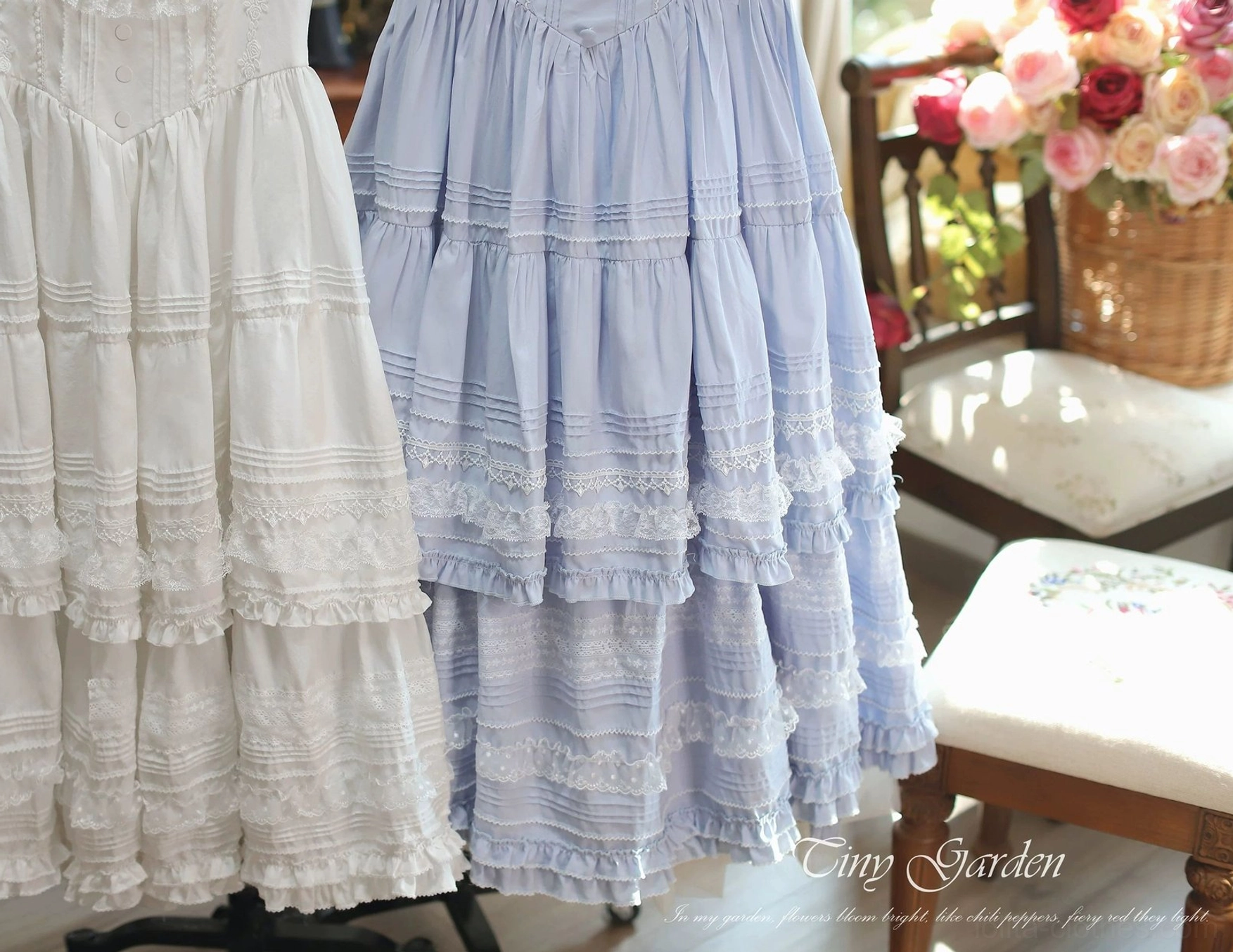 Light apricot classic lolita JSK dress with coordinating lace trim - showcasing soft peach-inspired color palette and cotton fabric quality in fresh daylight