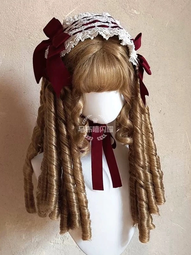 Light blonde lolita curly wig 28cm size spiral ringlets air bangs vintage lolita accessory