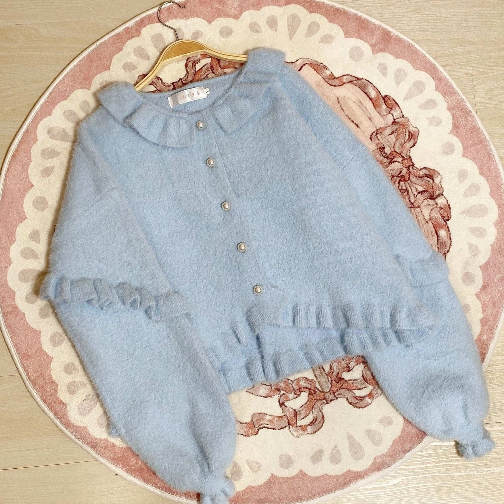 Light blue sweet lolita fuzzy cardigan pastel fairy kei coordinate styling front view