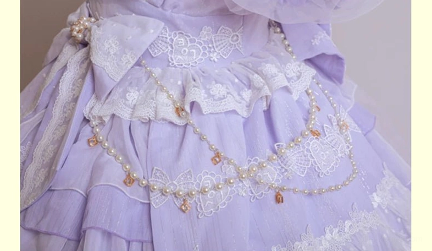 Light blue waltz classic lolita waist chain with lustrous faux pearl and sparkling rhinestone details, coordinate-completing accessory piece
