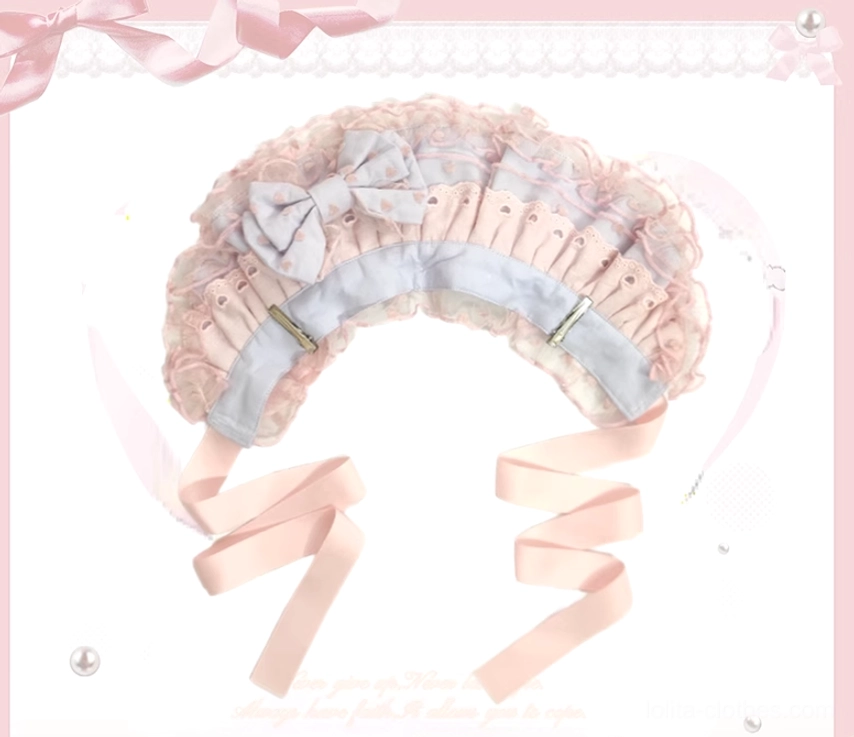 Light purple bonnet for sweet Lolita dress with lace trim and coordinating bow decoration