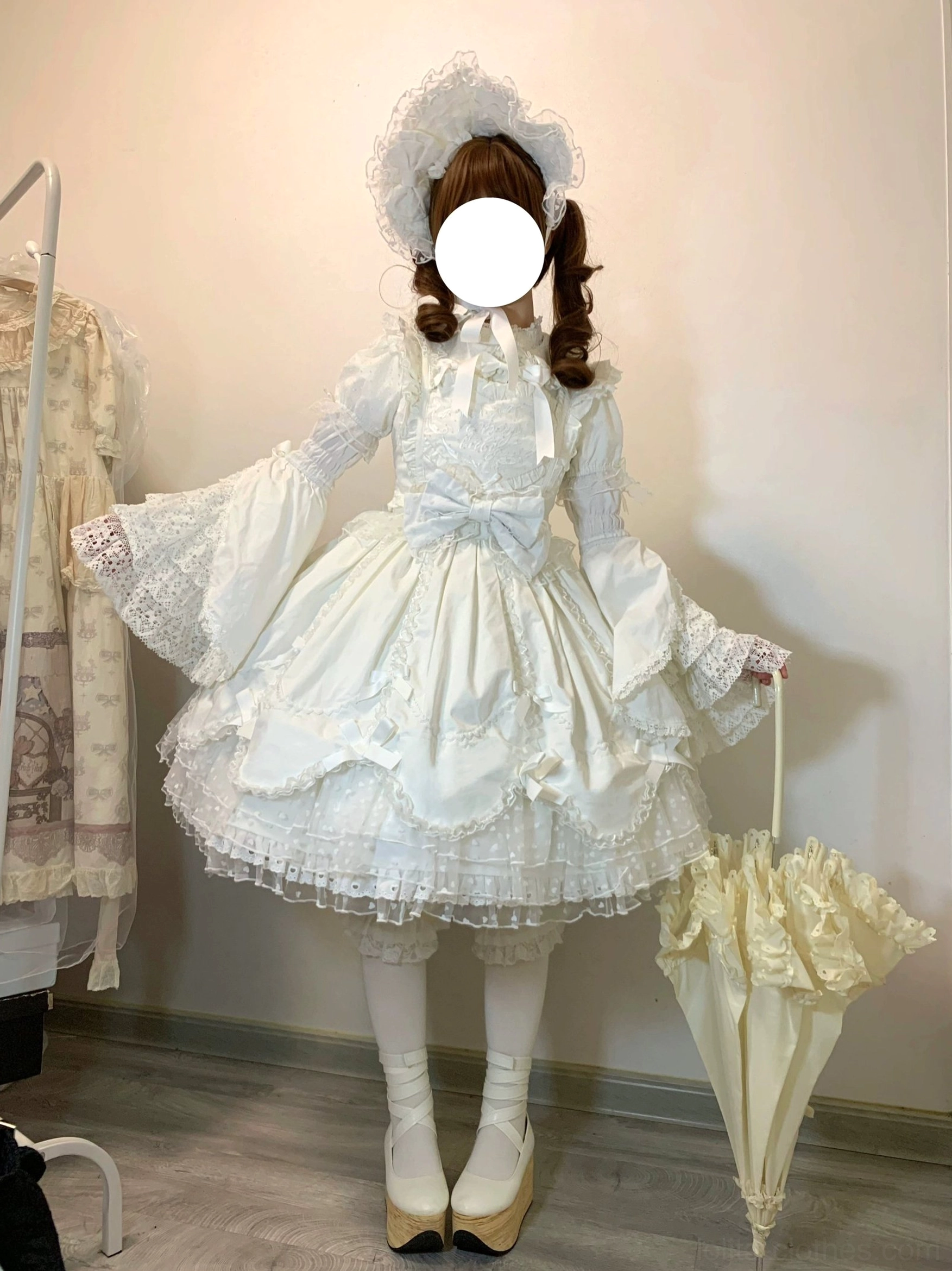 Light purple vintage Lolita dress waist bow with double-layer design and coordinating satin ribbon