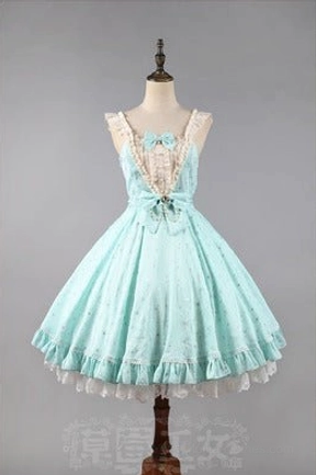 Light purple lolita jsk jumper skirt dress silver star foil printing variant full body front view model wearing