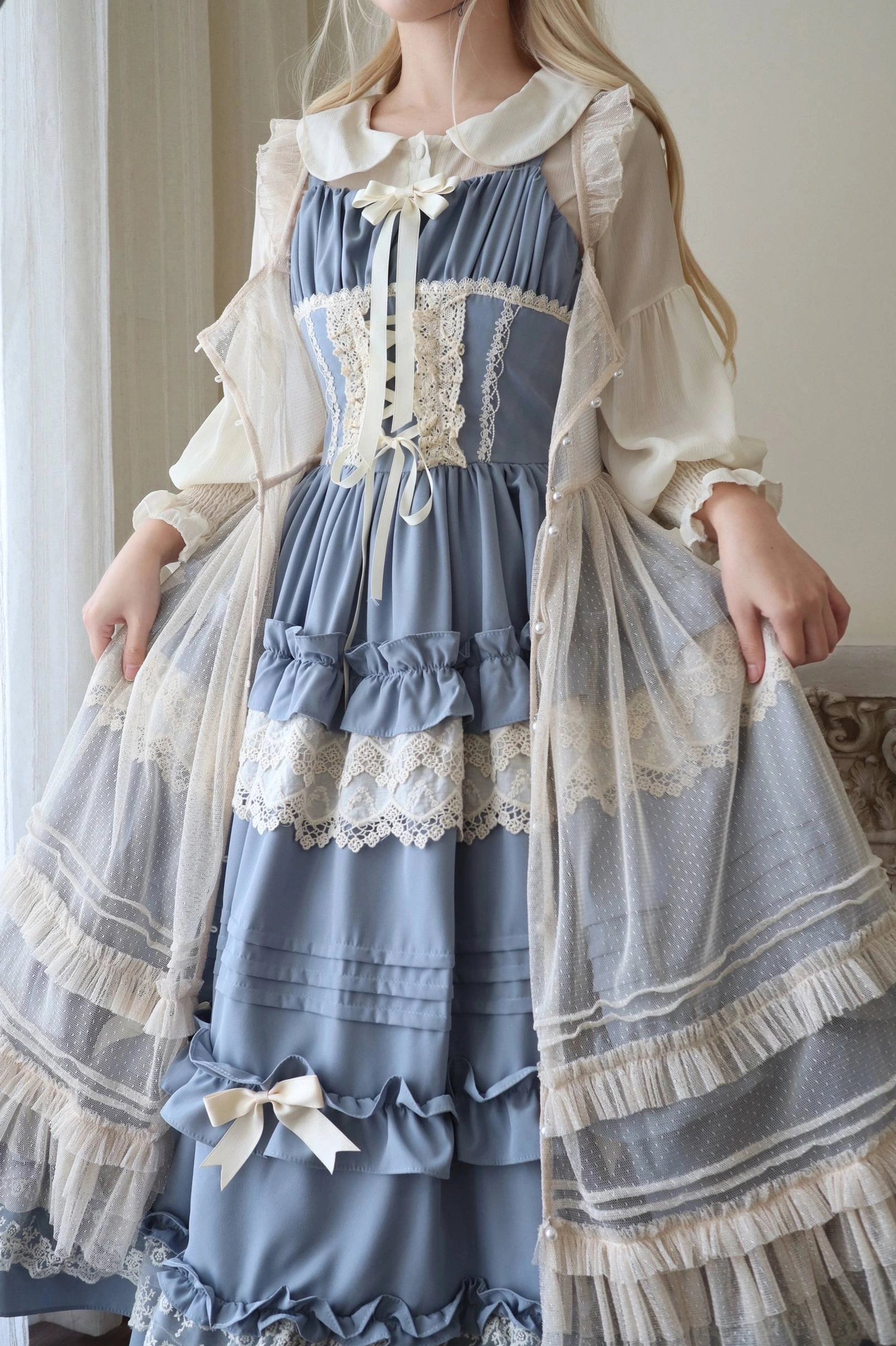 Lilianne lolita jsk dress sleeve detail puffed doll collar sheer long sleeve construction classic silhouette