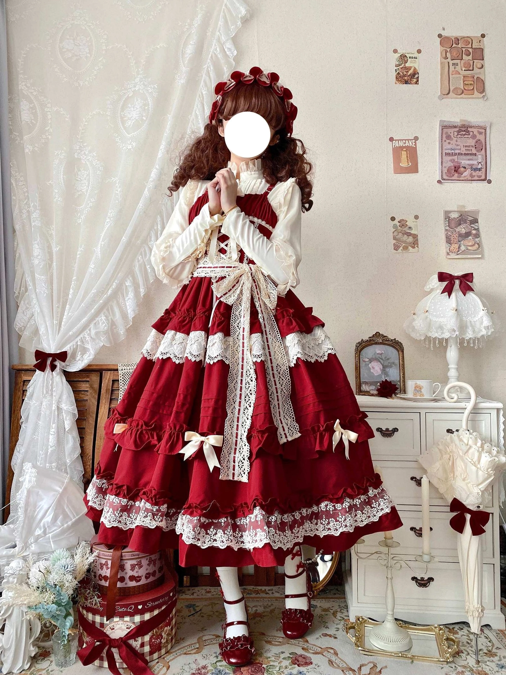 Lilianne lolita jumper skirt detail shot lace trim bodice waist area ruffle construction quality craftsmanship