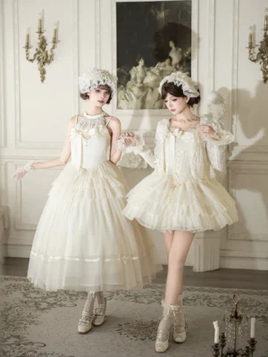 Lily classic lolita jsk dress front side by side view dual length versions short and long tulle skirt