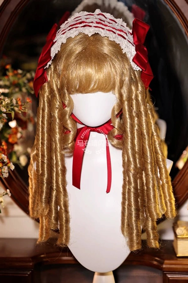 Linen blonde lolita curly wig 60cm pre-order spiral ringlets air bangs vintage romance aesthetic