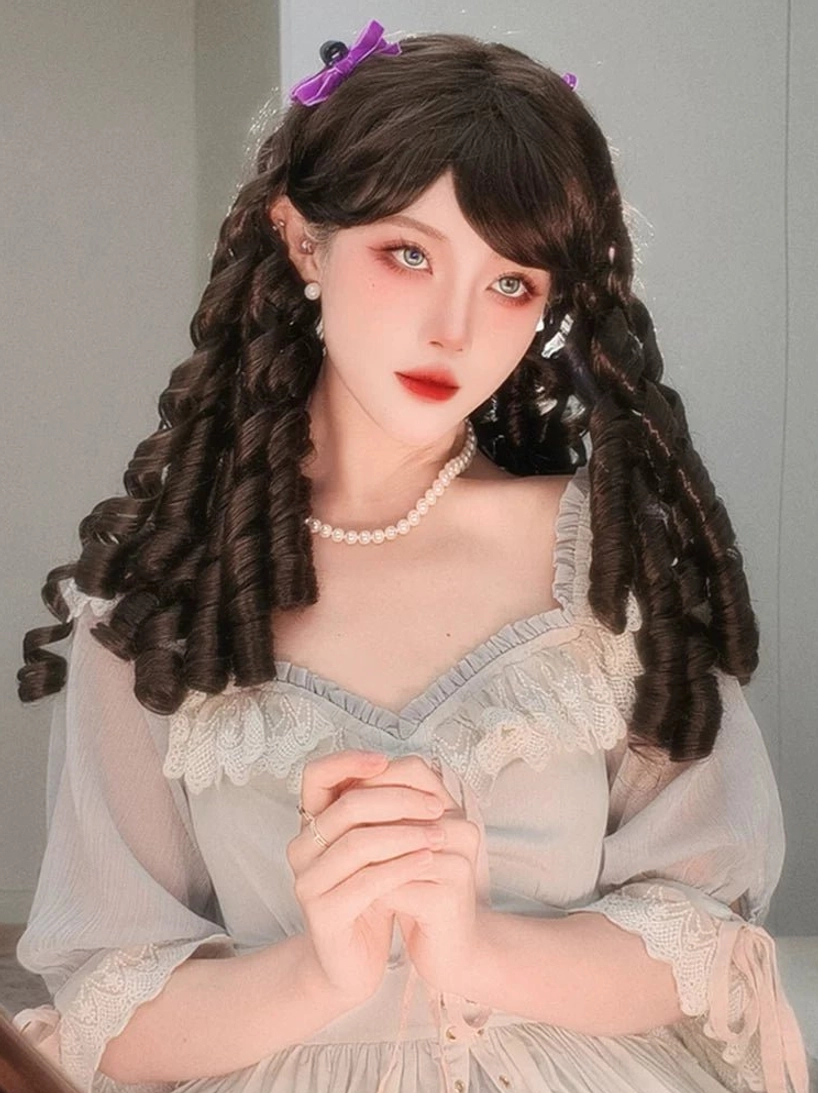 Linen blonde lolita curly wig 60cm size pre-order vintage romance ringlet curls teased crown