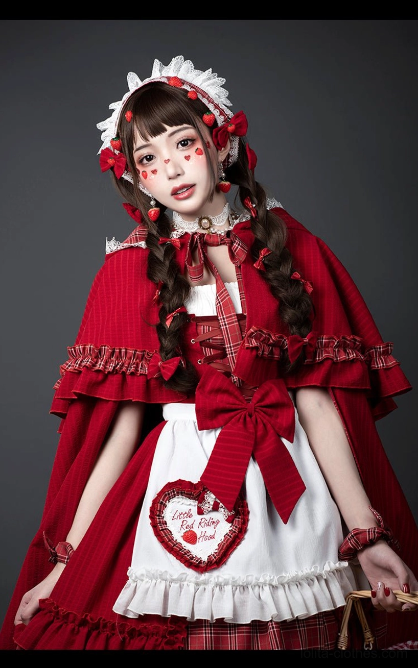 Little Red Riding Hood Lolita full coordinate styling guide with white stockings red Mary Jane shoes complete fairy tale ensemble accessories