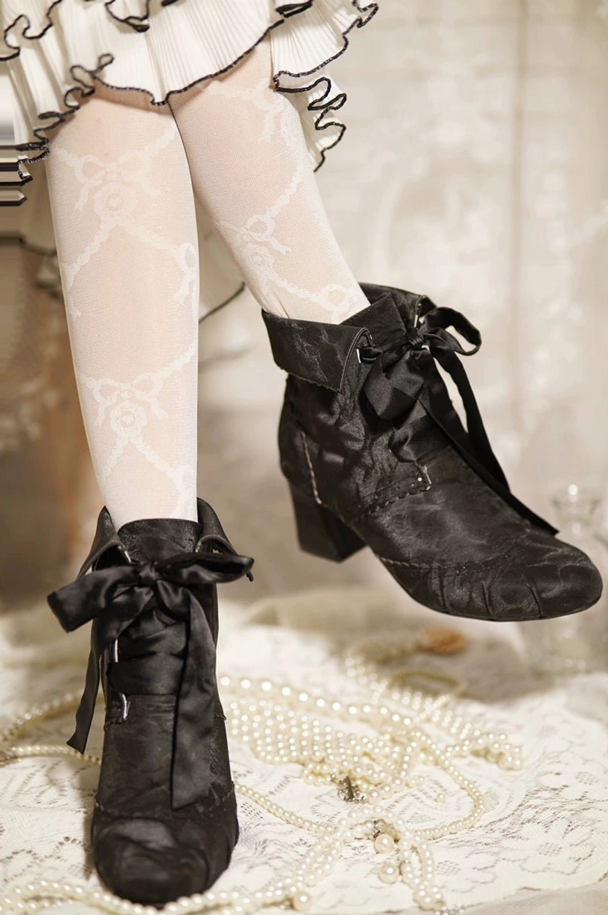 Lolita ankle boots color comparison featuring all available color variants black beige and brown displayed side by side for aesthetic selection reference