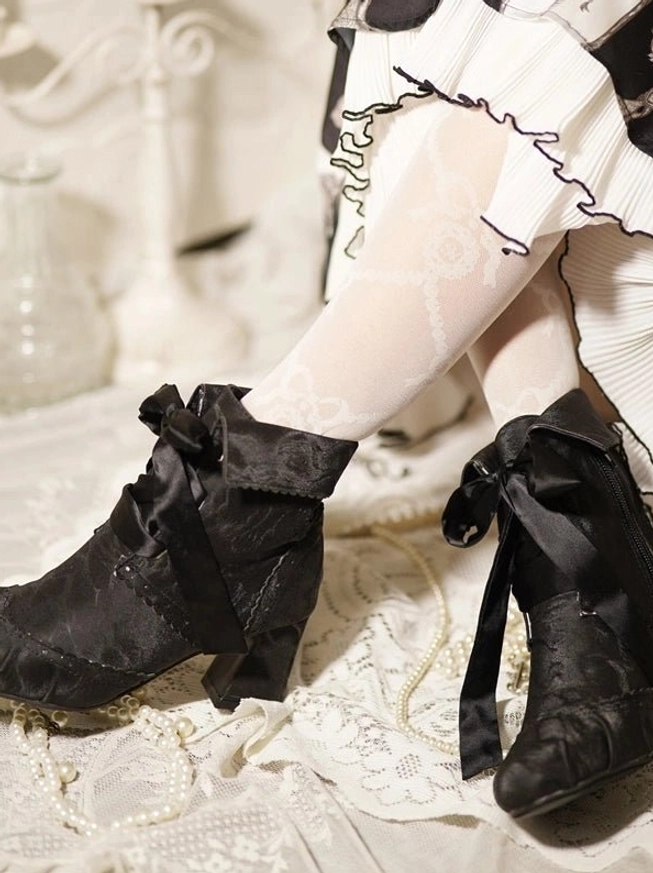 Lolita ankle boots cropped model view highlighting fitted silhouette proportional elegance and community-recognized styling standards for sweet lolita aesthetic