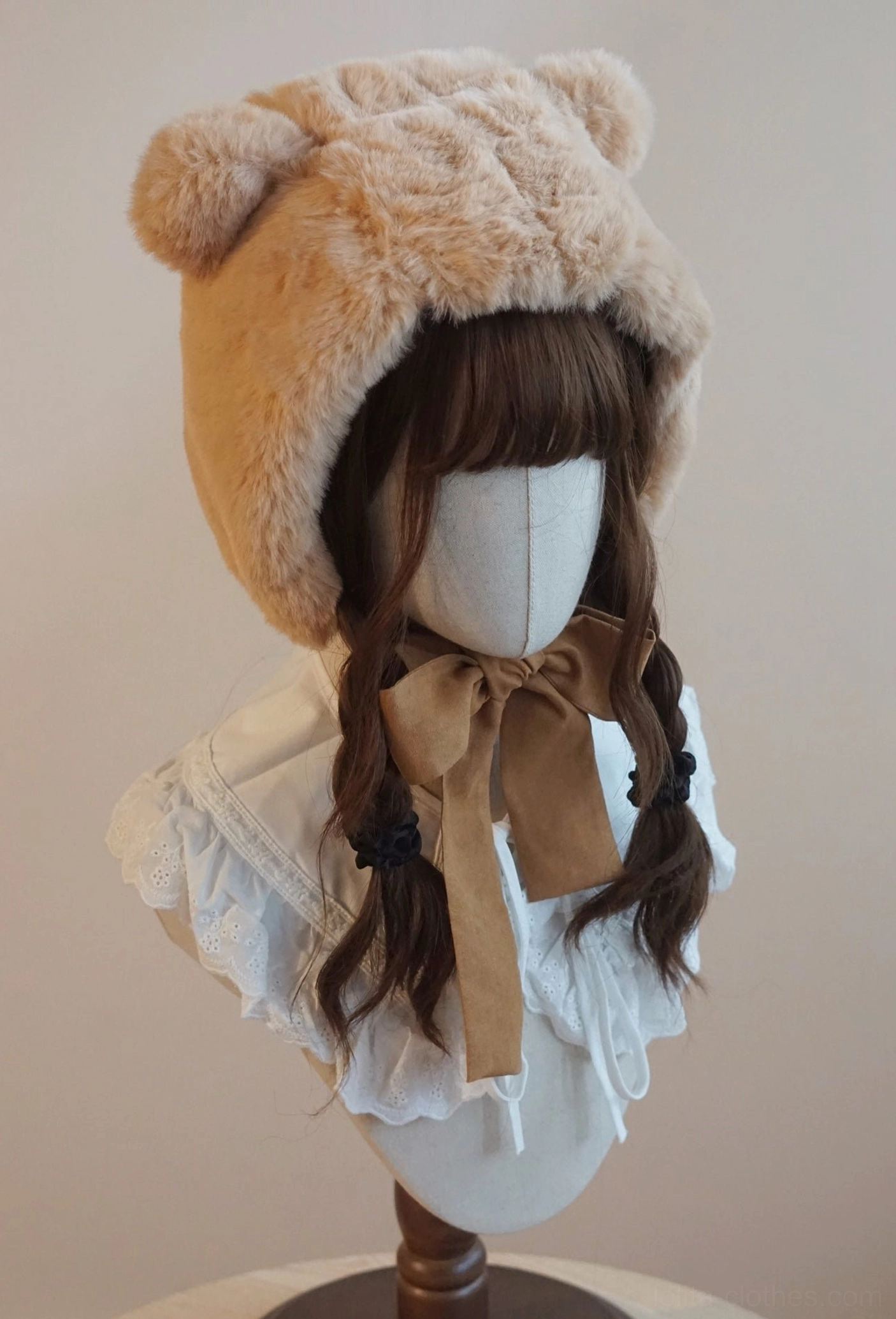 Multiple bear ear lolita hooded hats color comparison golden brown milk white khaki taupe options