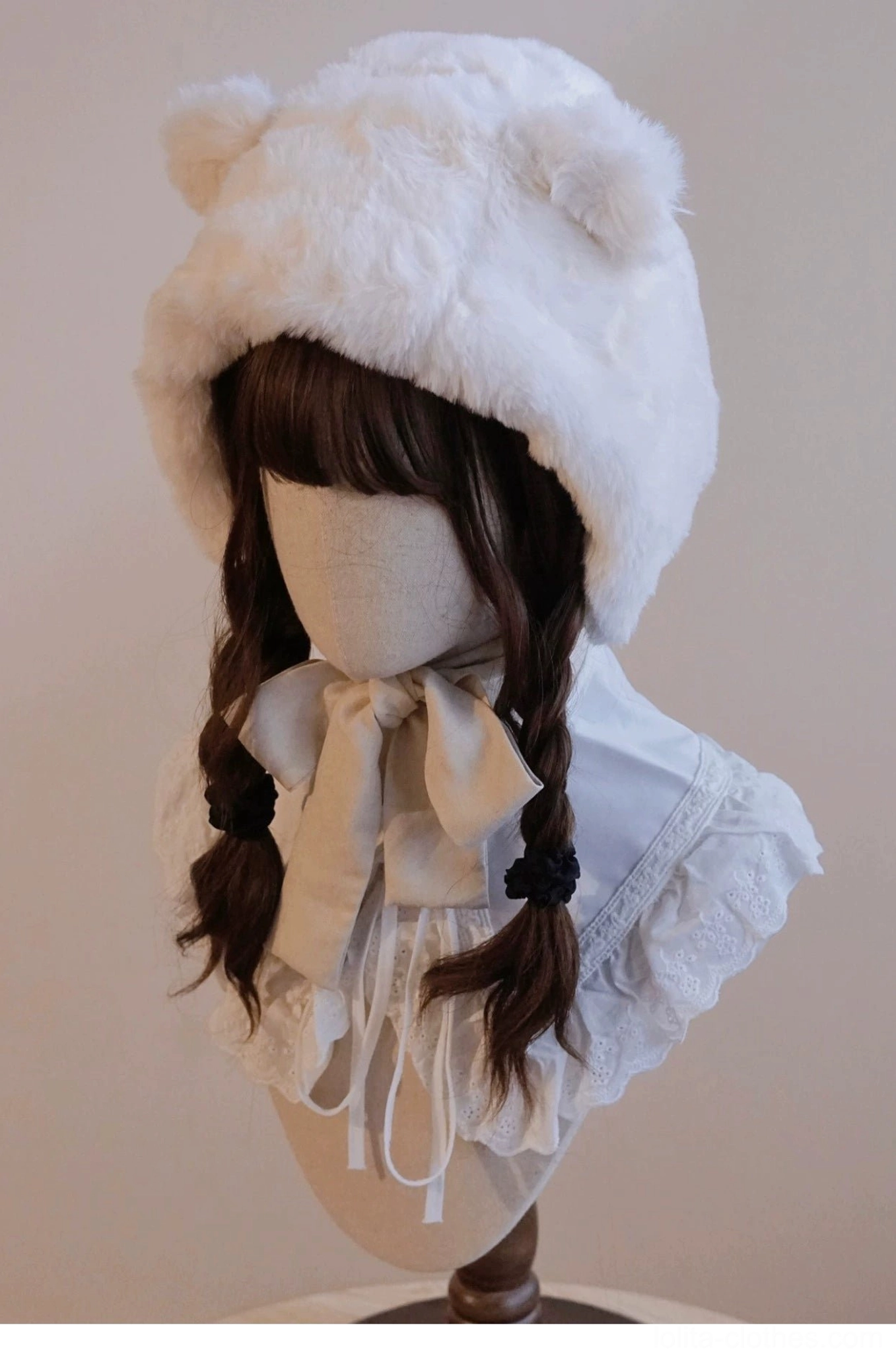 Lolita bear ear hooded hat seasonal layering with parasol winter coordinate ensemble