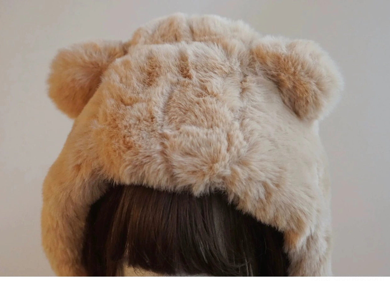 Lolita bear ear hooded hat side profile view showing hood shape and ear placement dimensional design