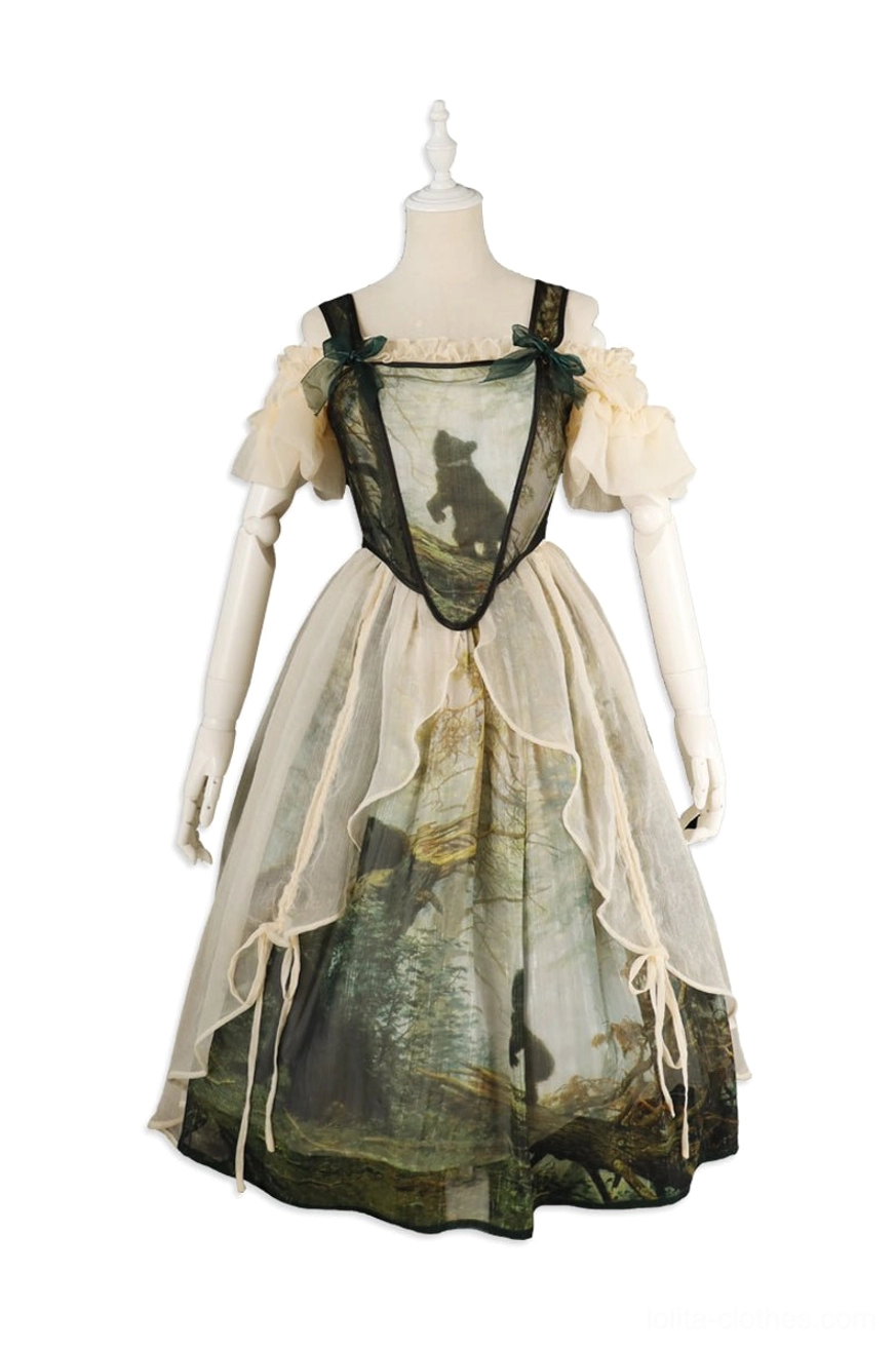Lolita bear print dress complete coordinate set number two corset beige inner skirt assembled