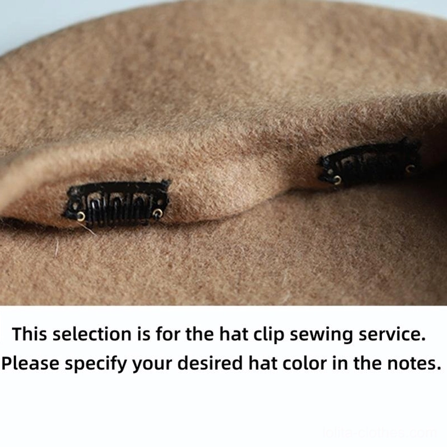 Lolita beret with sewn-on hat clips option - wool blend construction with detachable bunny ears and bow for secure styling
