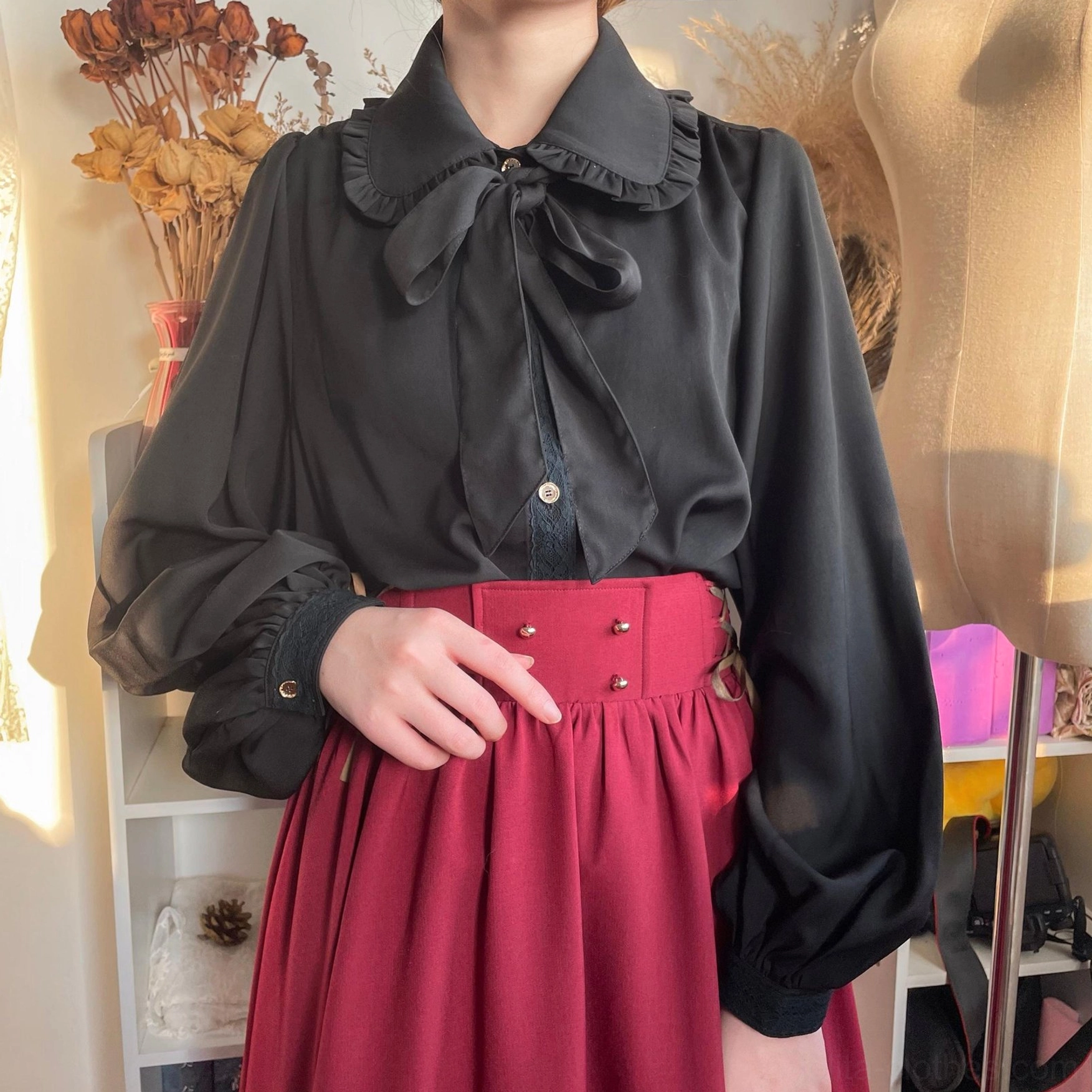 Black vintage lolita bishop sleeve blouse versatile gothic essential daily wear classic