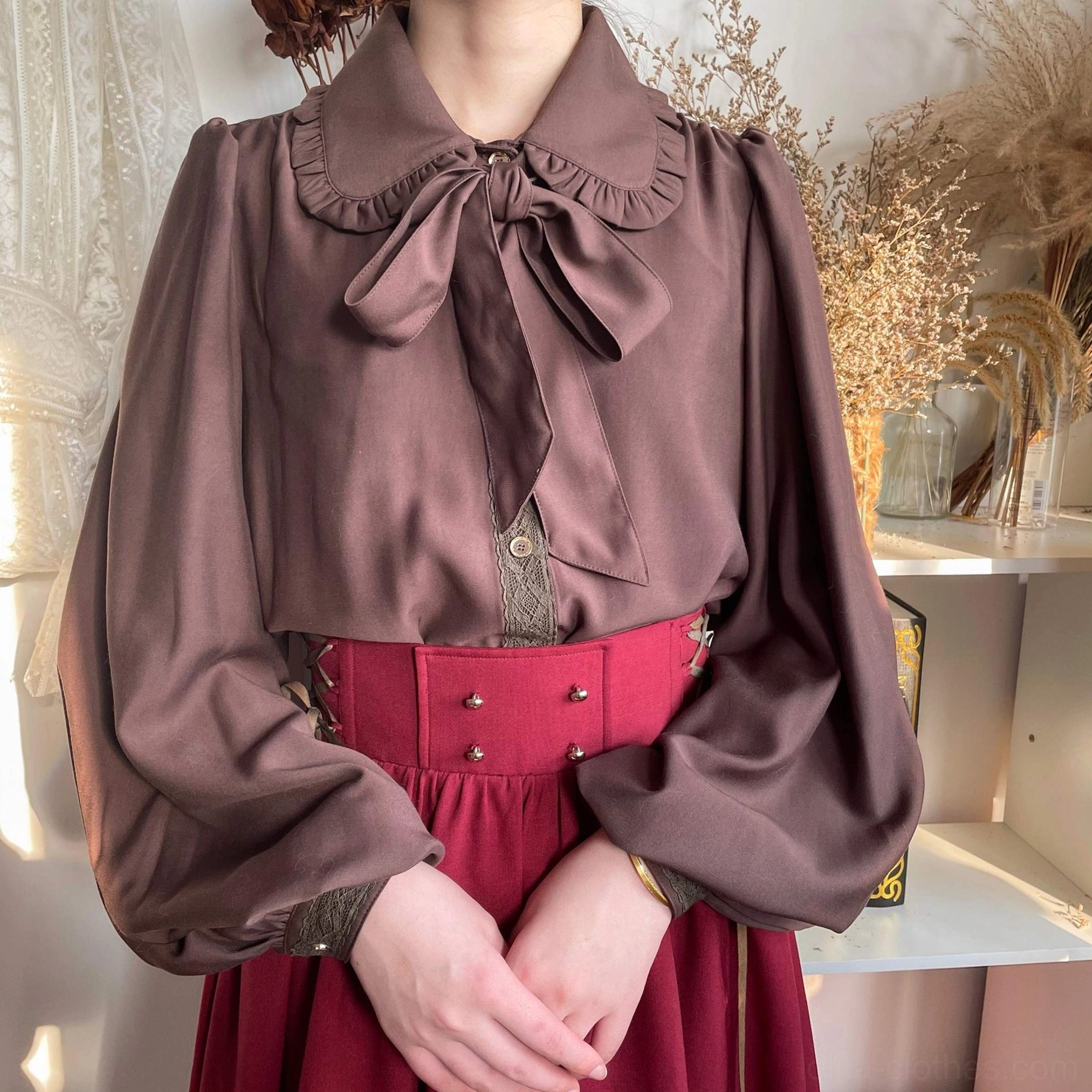 Grass green vintage lolita bishop sleeve blouse nature-inspired fresh whimsical coordinate
