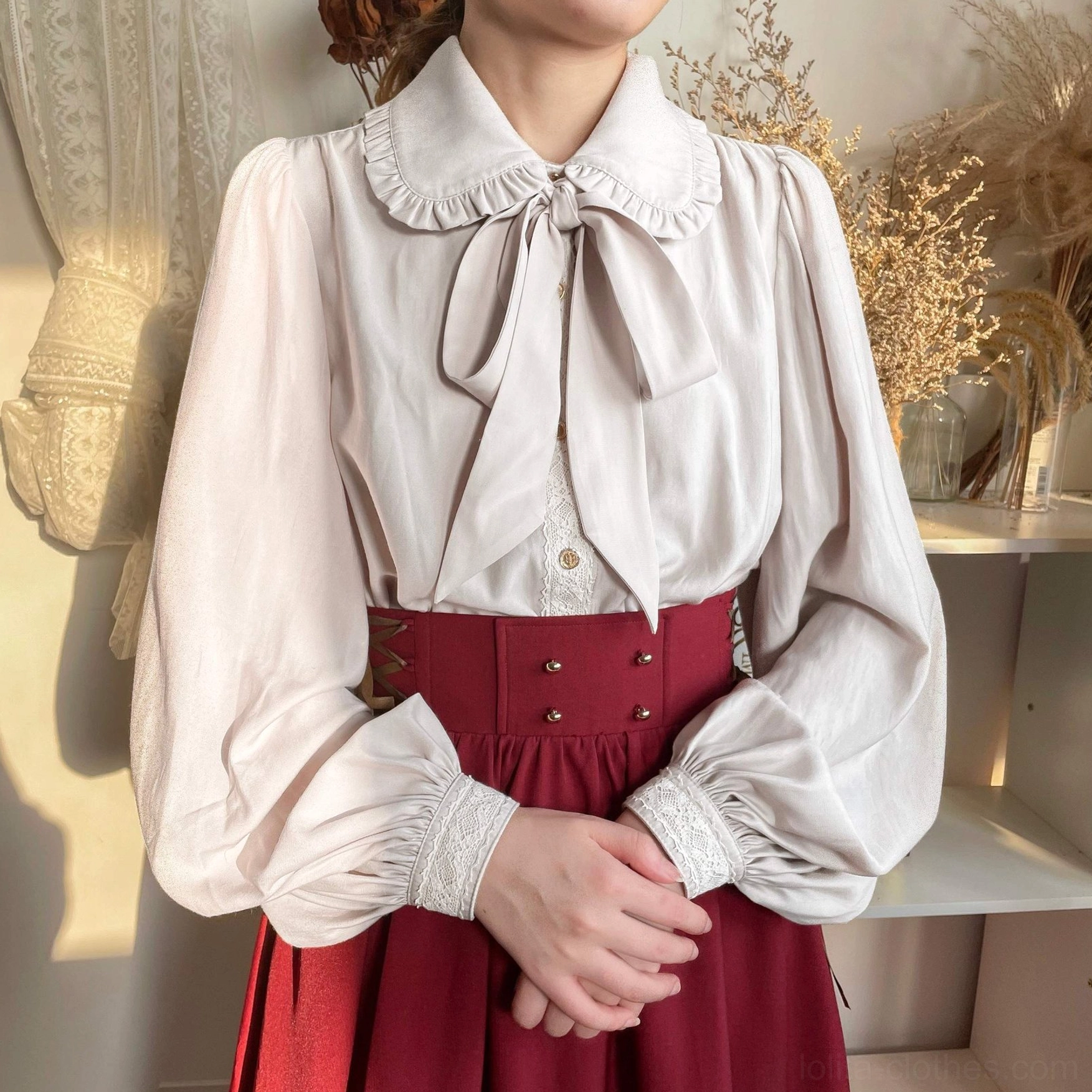 Pure white vintage lolita bishop sleeve blouse classic sweet lolita coordinate daily wear