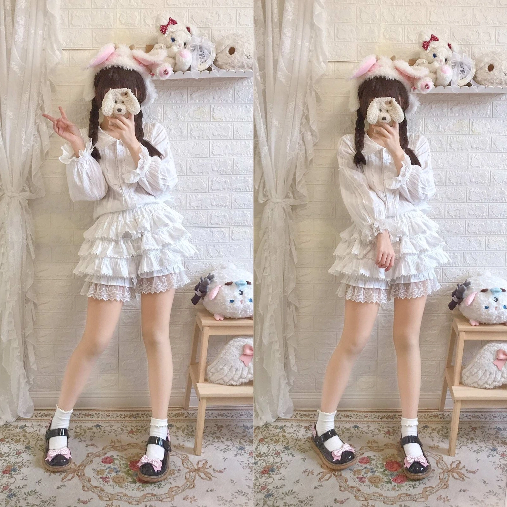 Lolita bloomers care instructions showing hand-washing recommendations, gentle machine-wash option, and proper drying methods to preserve fabric and lace details