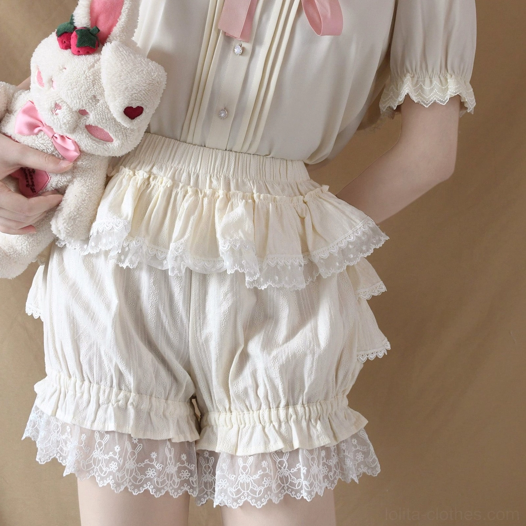 Lolita bloomers texture detail showcasing premium cotton material softness, breathability, and durability for year-round sweet lolita fashion styling