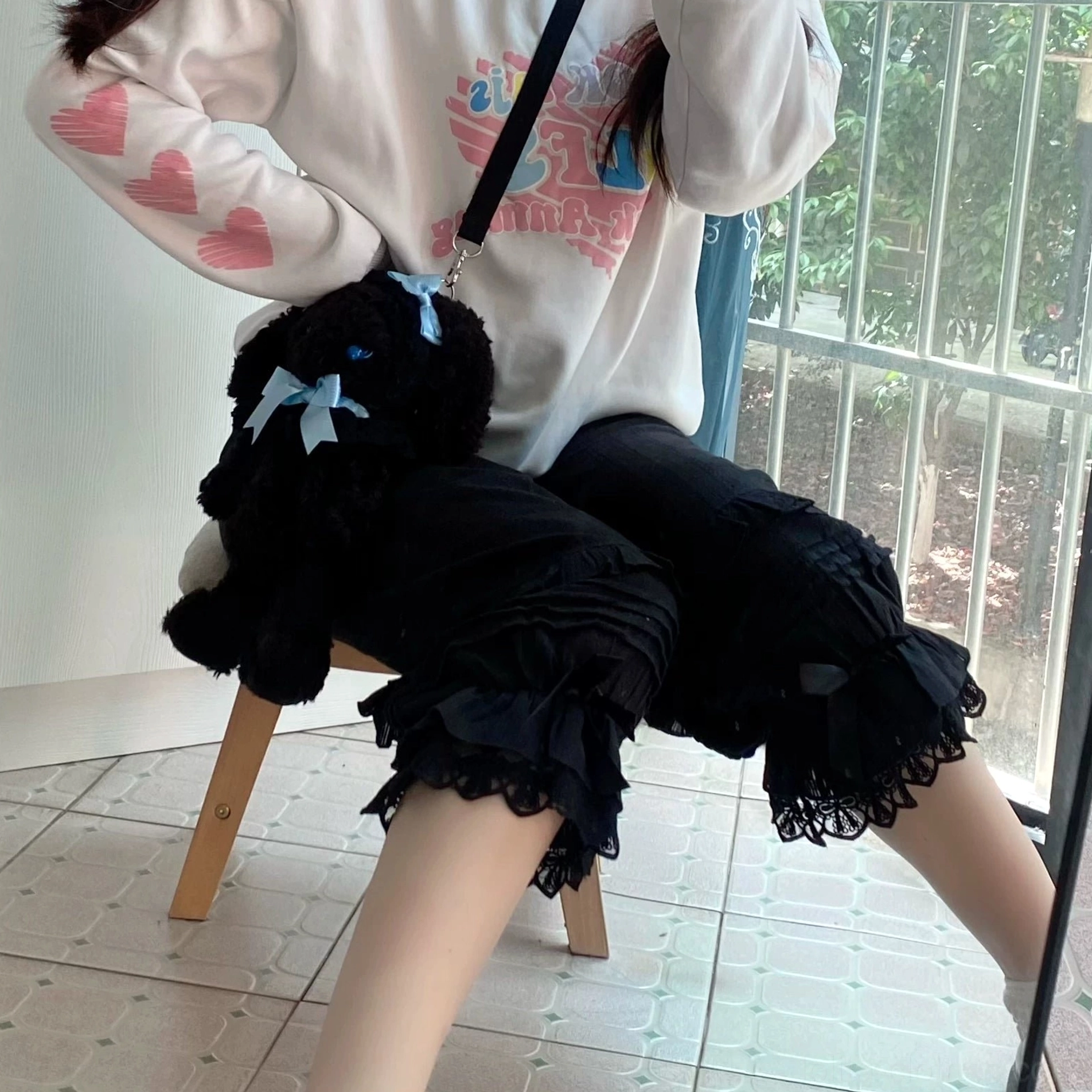 Sweet lolita bloomers sizing chart showing length variants short mid long waist measurements and recommendations for different body types and skirt styles