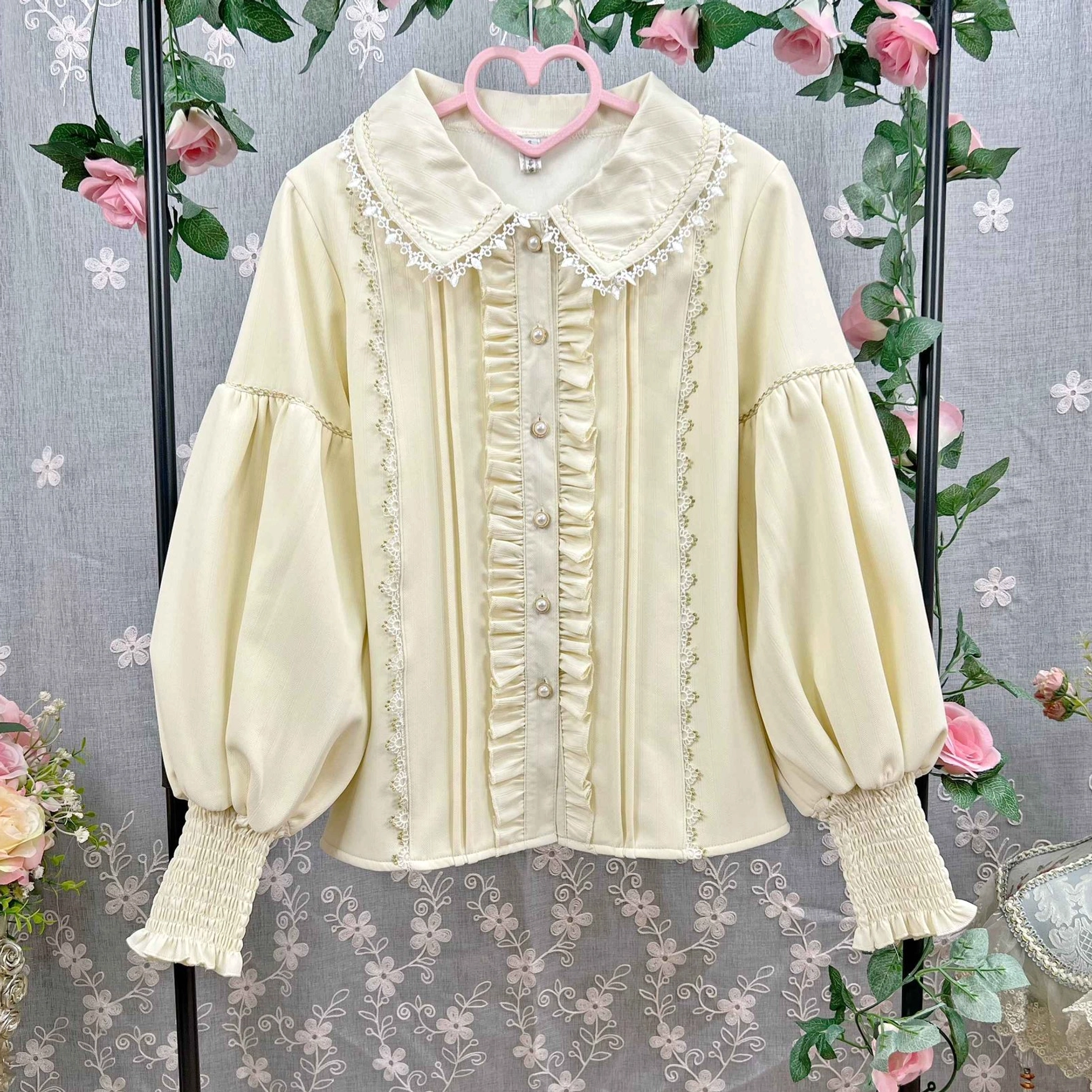 Lolita blouse beige fleece peter pan collar neutral tone versatile pairing soft comfortable fabric quality construction
