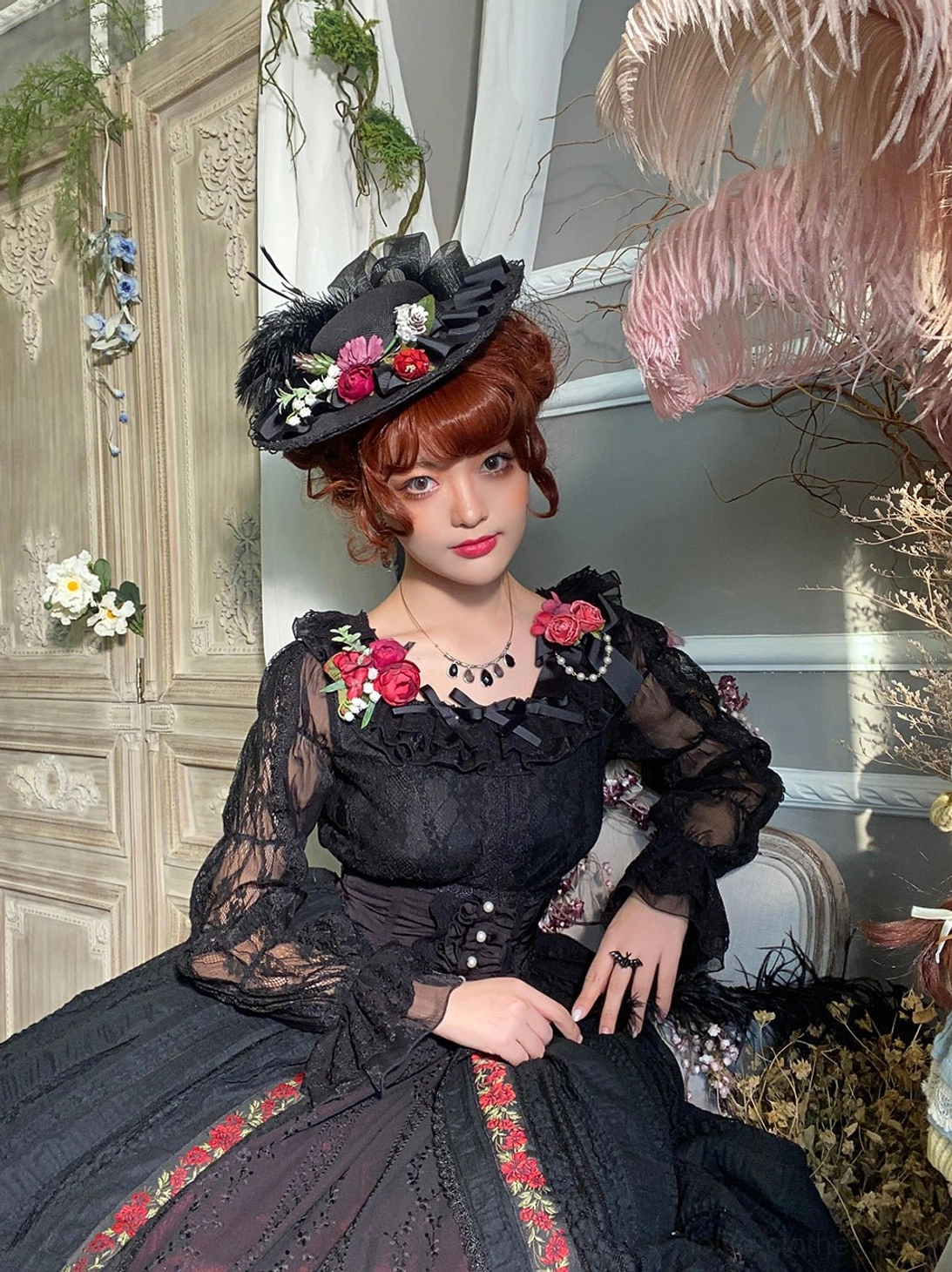 Lolita blouse three-bow brooch styling options center offset positioning