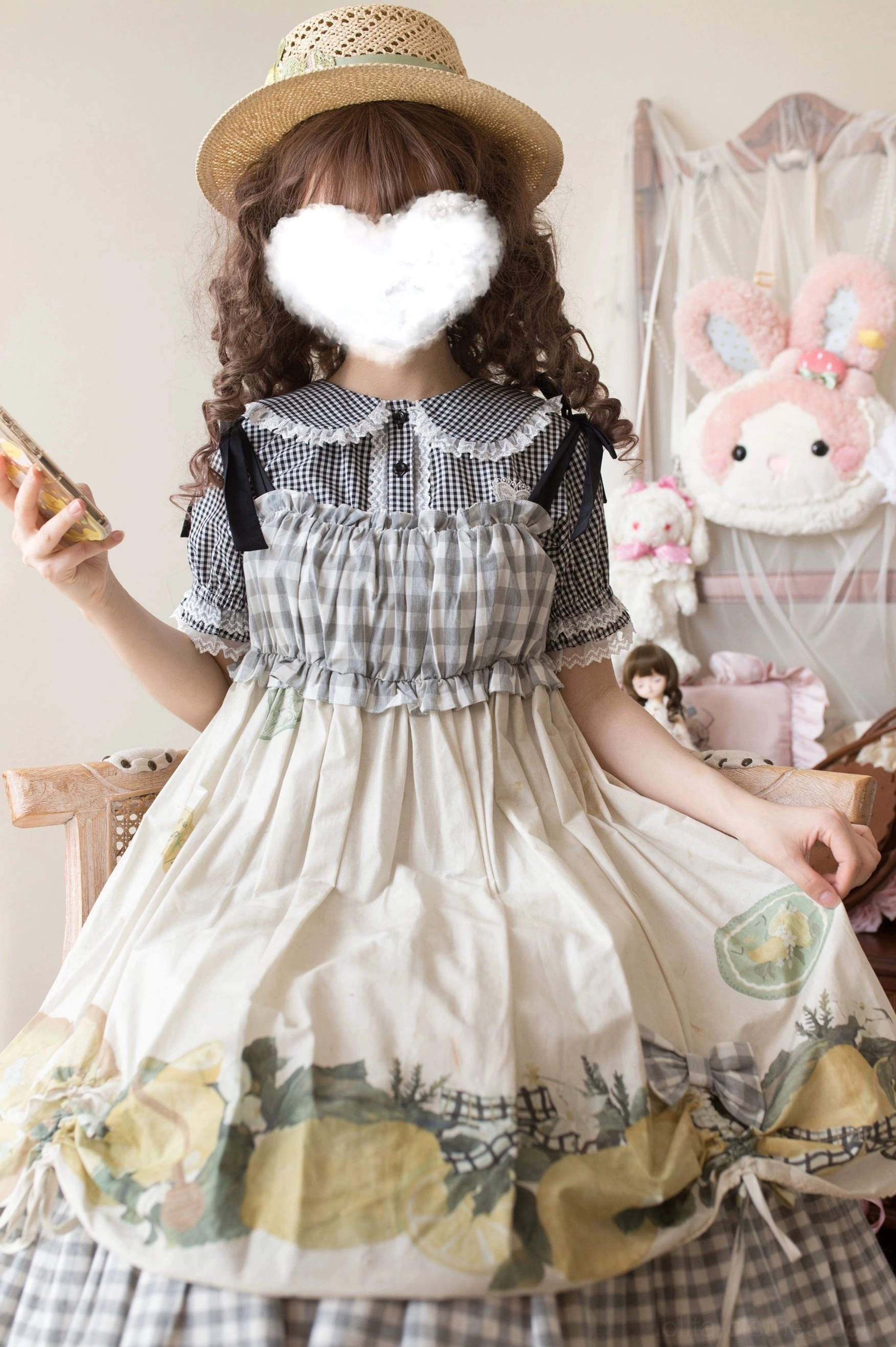 Care instructions for plaid Lolita blouse showing hand wash and maintenance recommendations