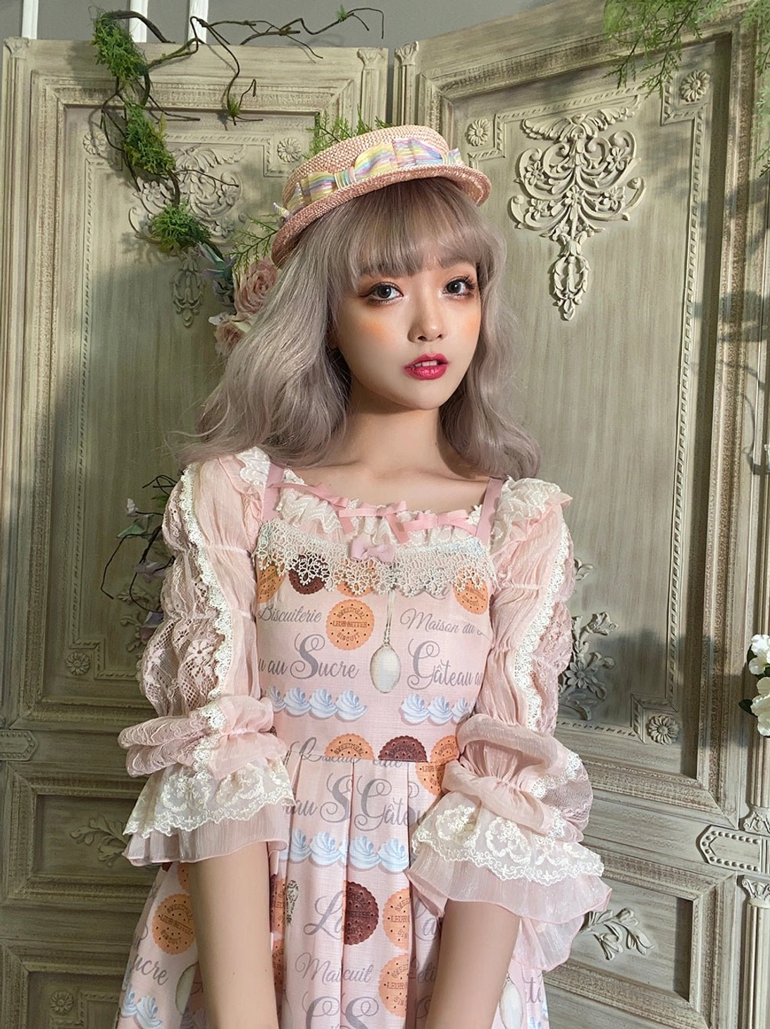 Lolita blouse color comparison ivory black cherry pink swatches together