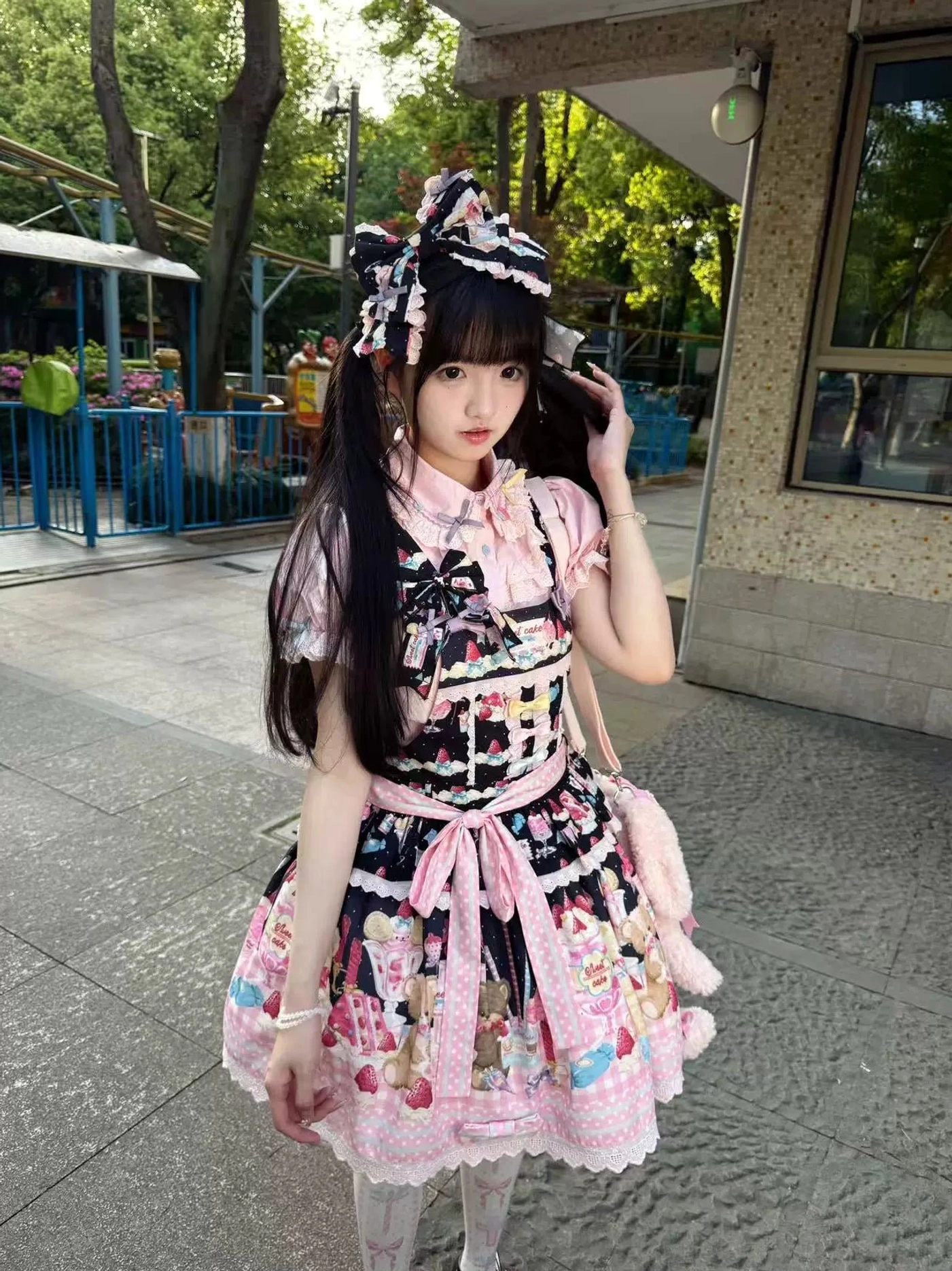 Premium cotton fabric close-up of sweet lolita blouse showing breathable material quality texture comfort for extended wear conventions tea parties and daily coordination