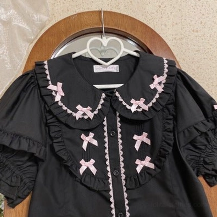 Lolita blouse polyester cotton blend fabric texture and drape quality showing durability and comfortable fit for summer wear