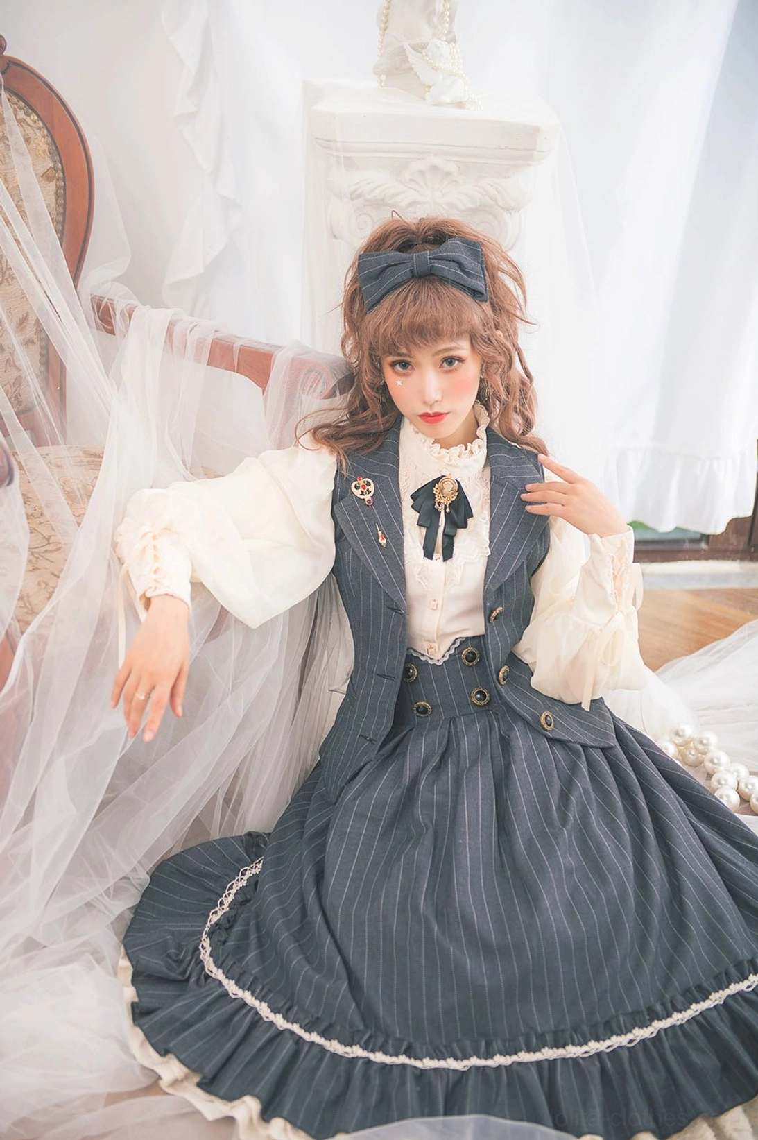 Lolita blouse hidden chest button construction feature