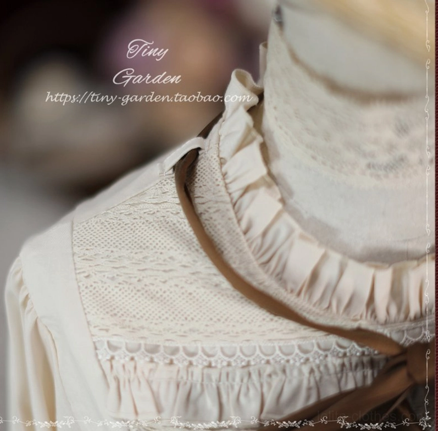 Lolita blouse modeling shot displaying how the romantic cotton blouse drapes and fits on the body, highlighting the structured bodice, graceful sleeve movement, and overall silhouette for authentic kawaii fashion styling