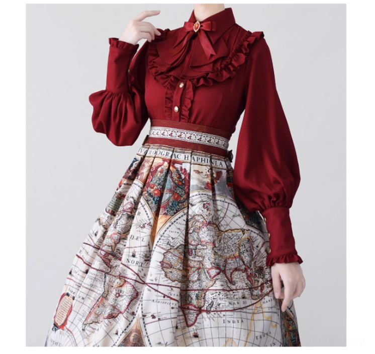 Lolita blouse romantic styling shoot featuring vintage props indoor scene aesthetic photography