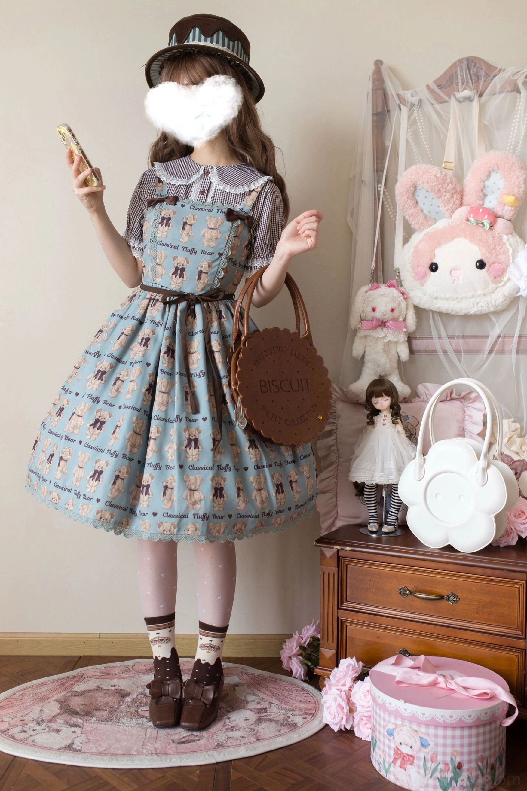 Ruffled sleeve cuffs on short puffed sleeves of Lolita blouse showing delicate fabric detailing