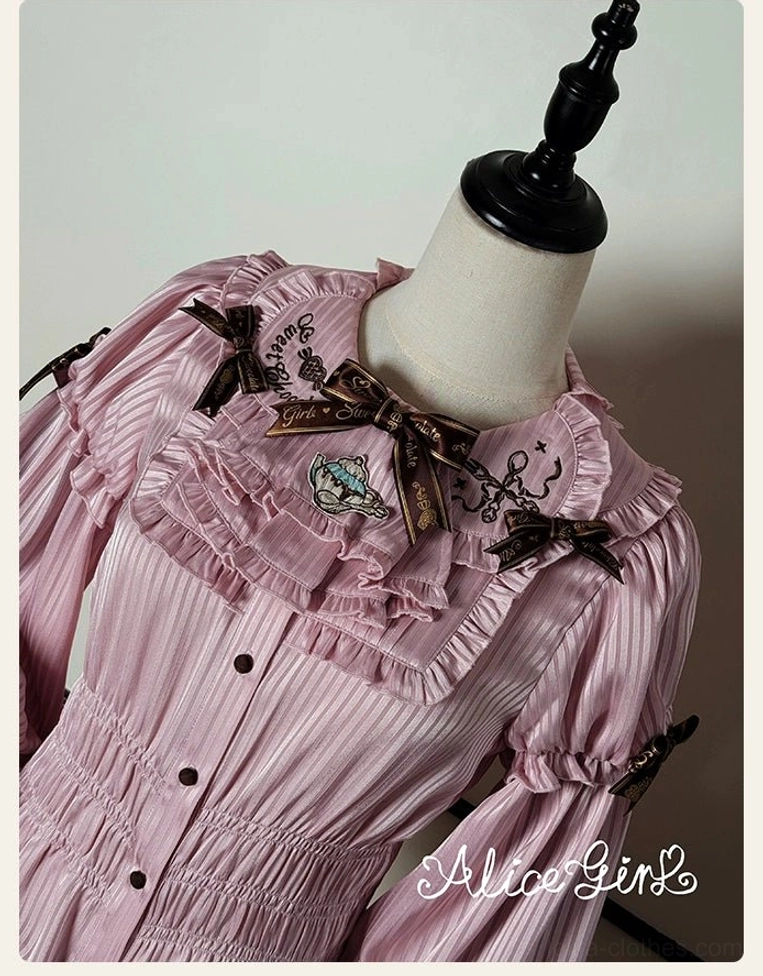 Lolita blouse fabric close-up satin striped texture premium material detail vintage inspired