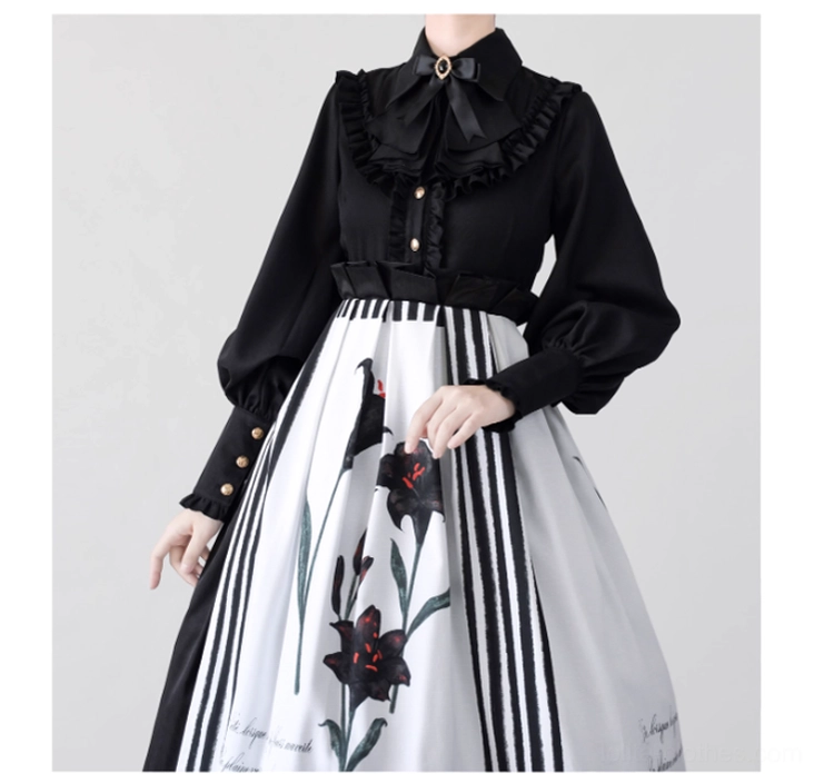 Lolita blouse seasonal styling guide showing spring autumn winter coordinate options with accessories