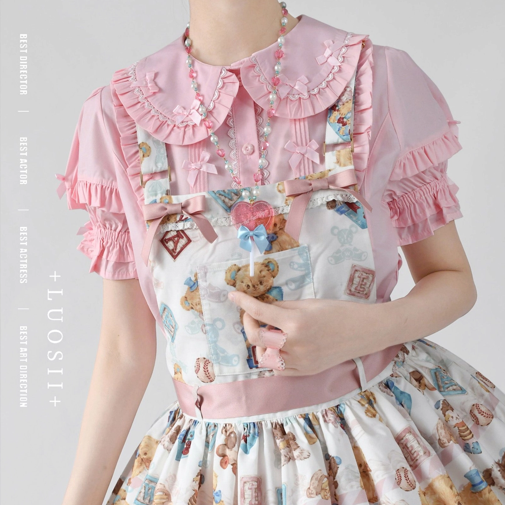 Lolita blouse size chart comparison showing measurements for S M L XL sizes in both centimeters and inches