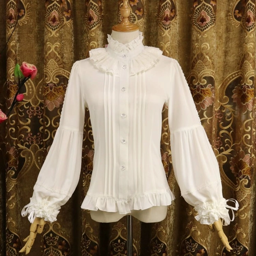 Size guide visual comparison of classic Lolita blouse across all available sizes from S to 2XL showing proportional fit and silhouette consistency across different measurements