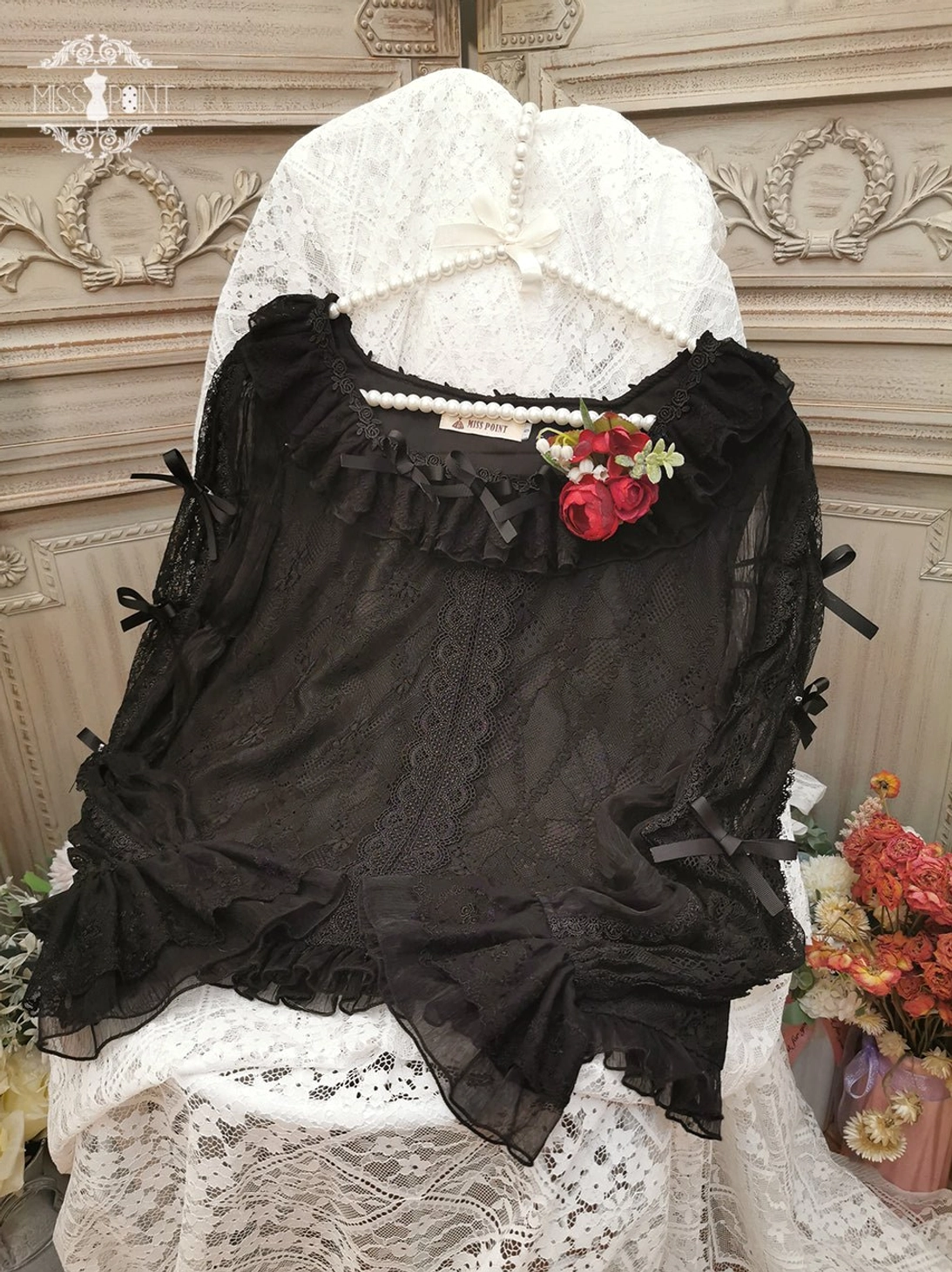 Lolita blouse three-bow brooch included versatile styling focal point accessory