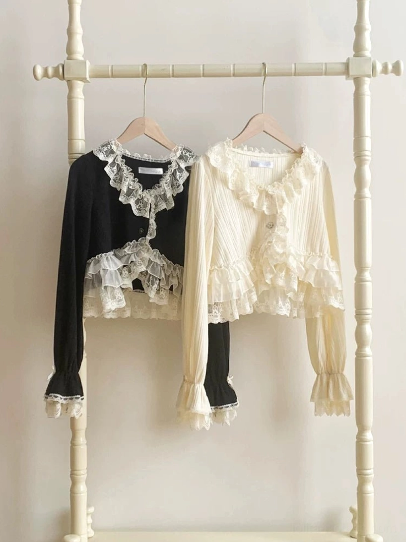 Black and beige lolita bolero color comparison showing both colorway options side by side for versatile coordinate building possibilities