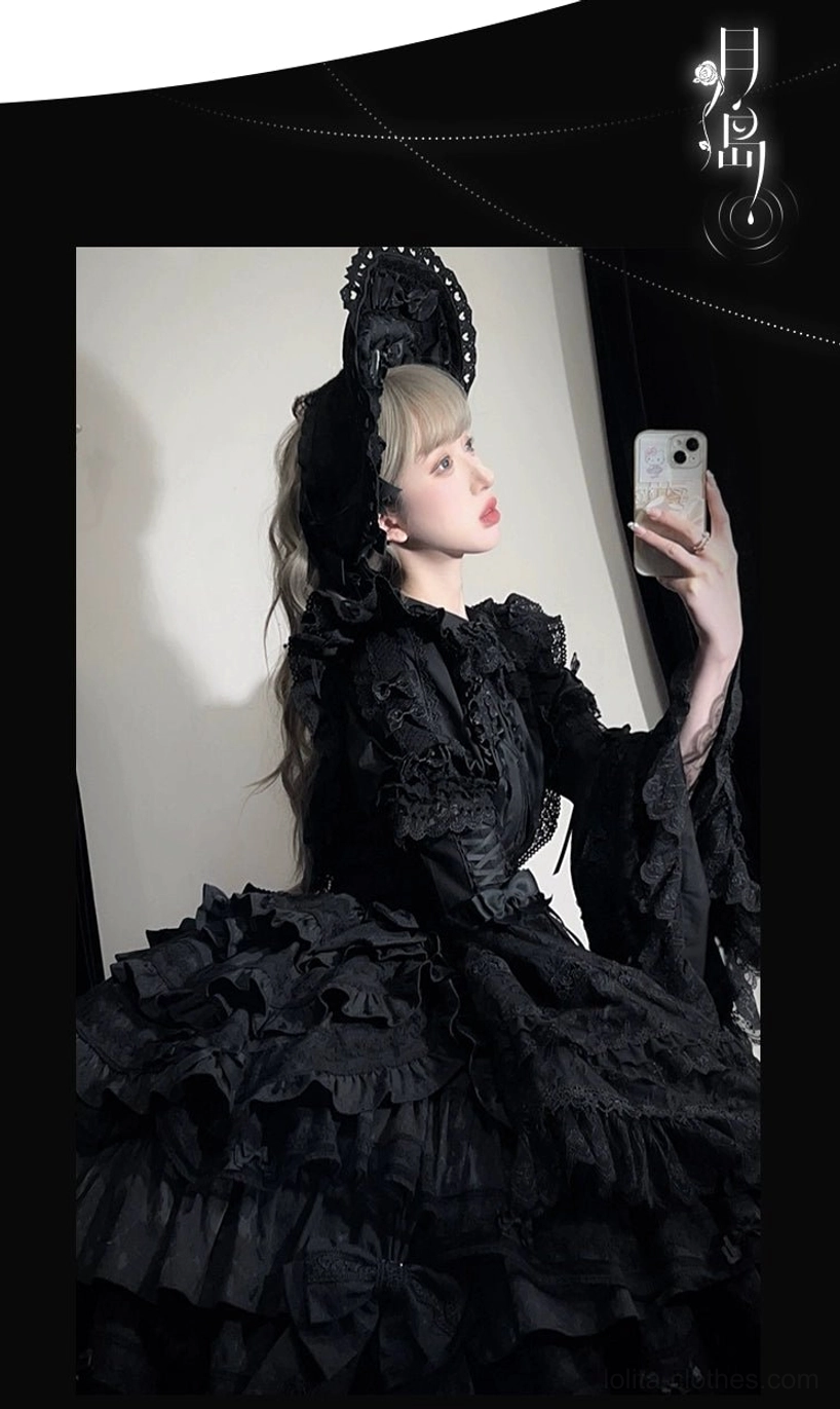 Lolita bonnet headpiece vintage style wide brim heart shaped cutout lace trim elegant bow decoration
