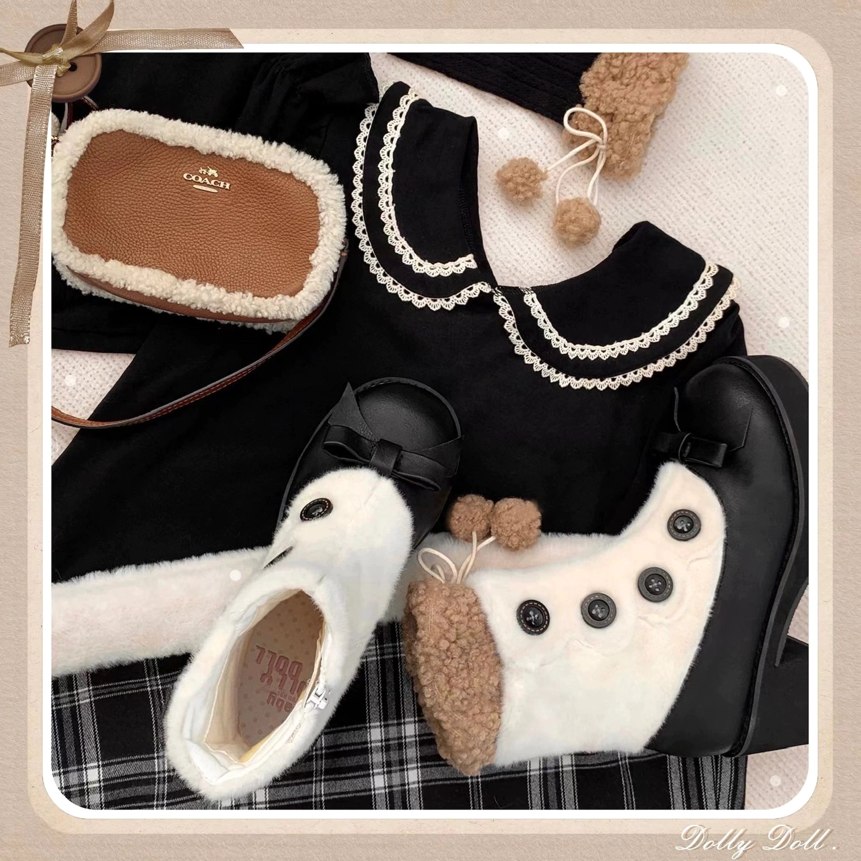 Lolita boots decorative button embellishments multiple coordinated details visual interest playful sophistication