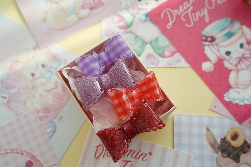 translucent glitter bow ring adjustable band detail view scalloped edge design lolita fashion