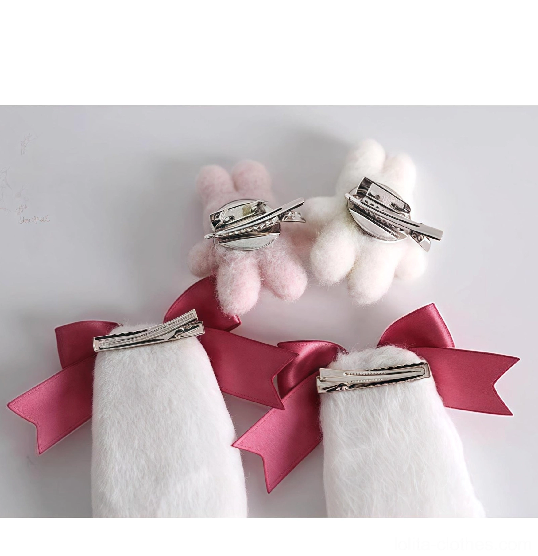 Lolita bunny ear top hat headdress miniature statement piece prominent ears ruffled lace trim satin ribbon details instant coordinate elevate sweet aesthetic
