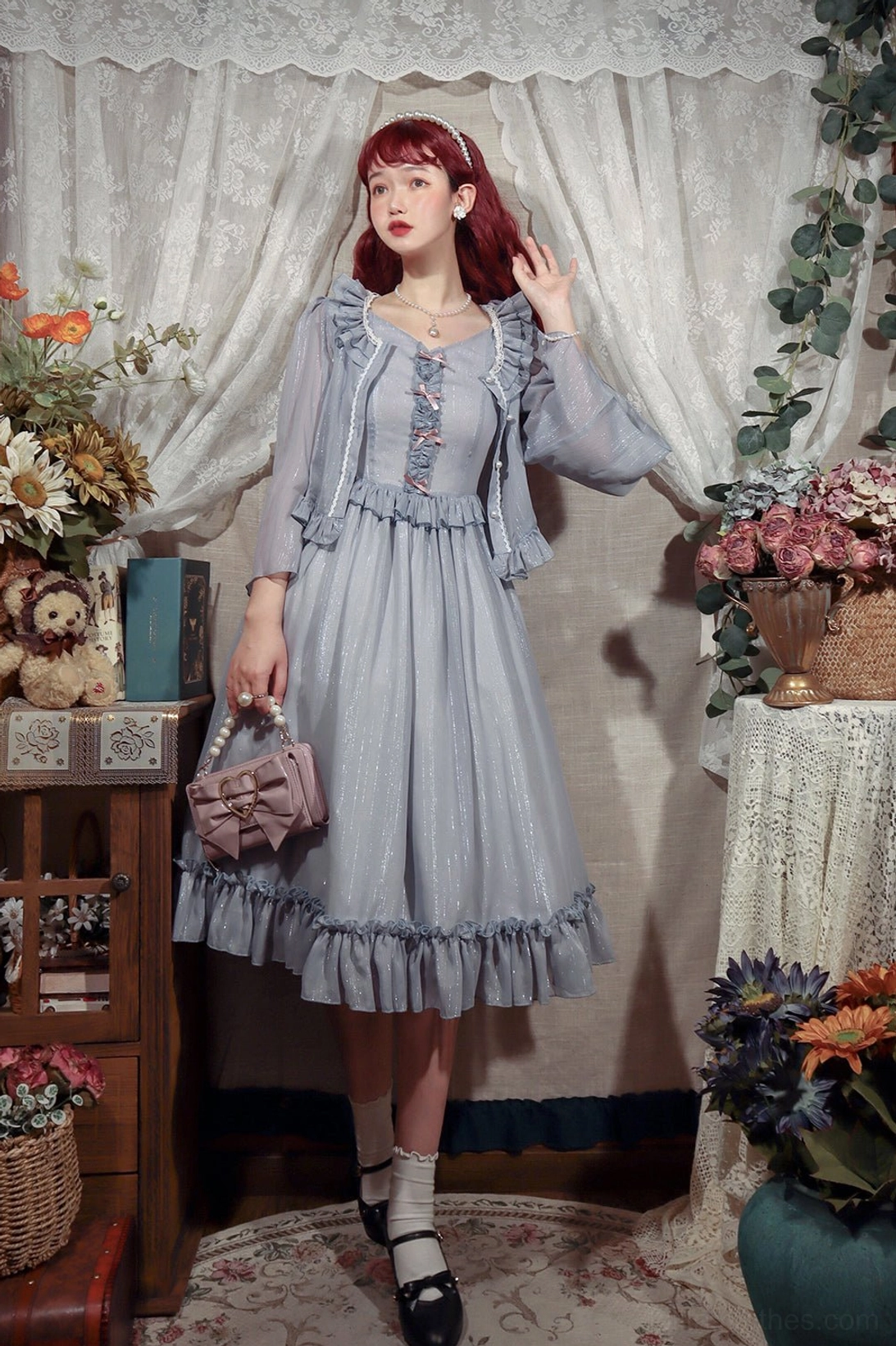 Lolita cardigan dimensional ruffled waist trim detail showcasing precise construction and delicate chiffon fabric quality characteristic of authentic dedicated lolita fashion pieces
