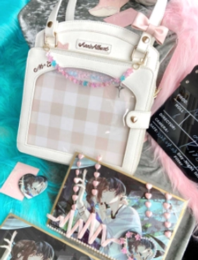 Lolita checkered itabag care maintenance cleaning PU leather display window preservation anime card rotation tips